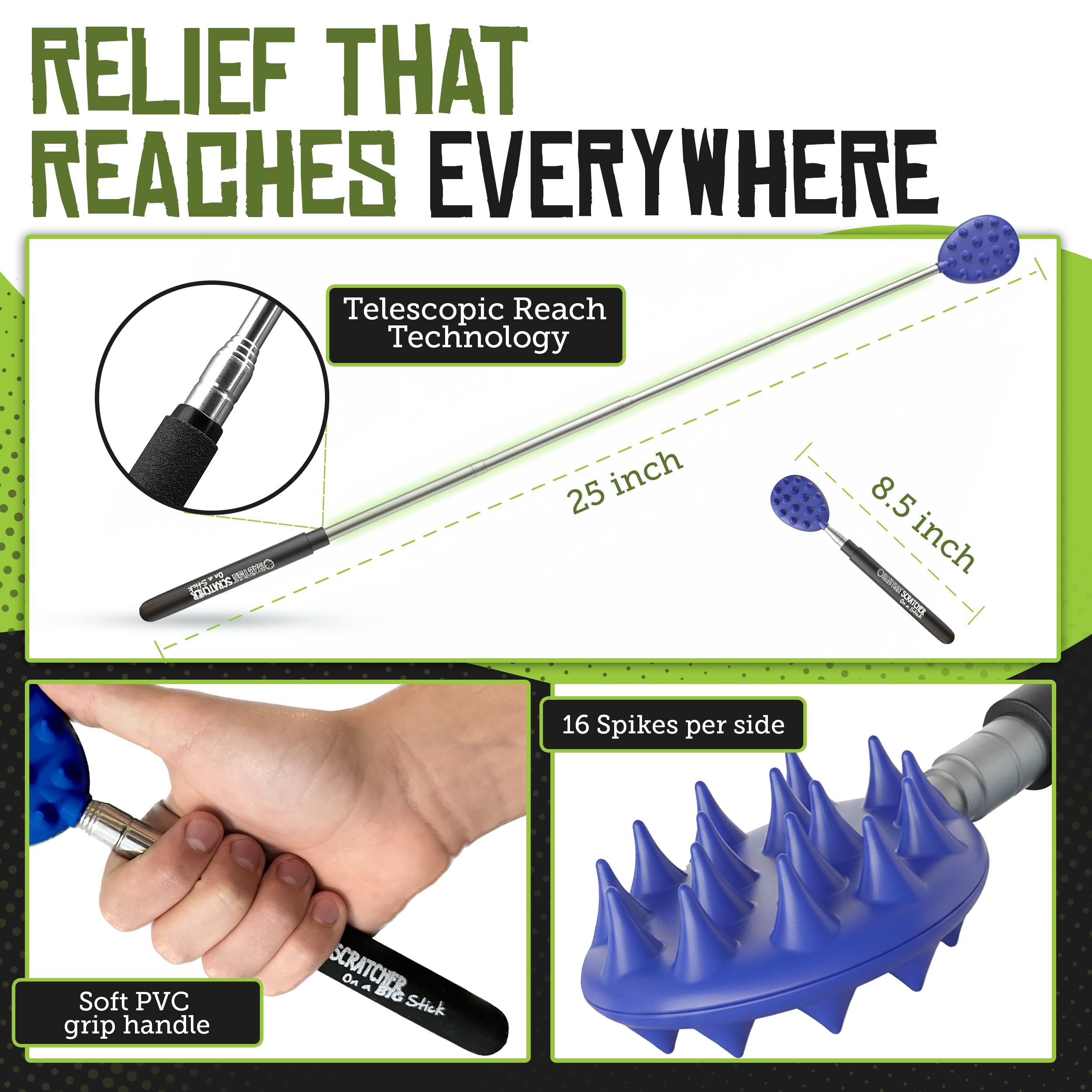 Cactus Scratcher dual-ended back scratcher for gentle and deep relief.