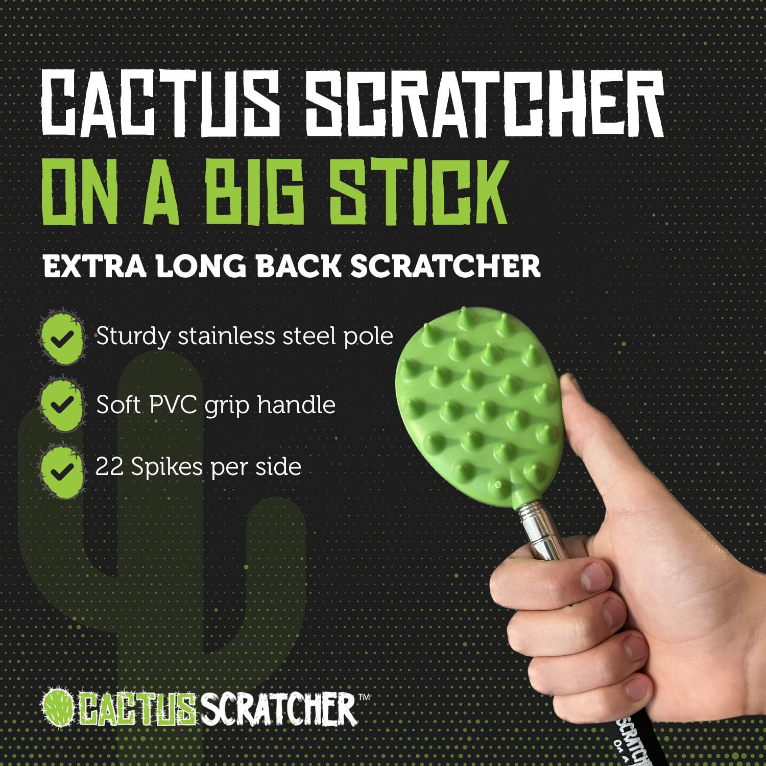 Cactus Scratcher with dual-scratching-ends for gentle and deep scratches.