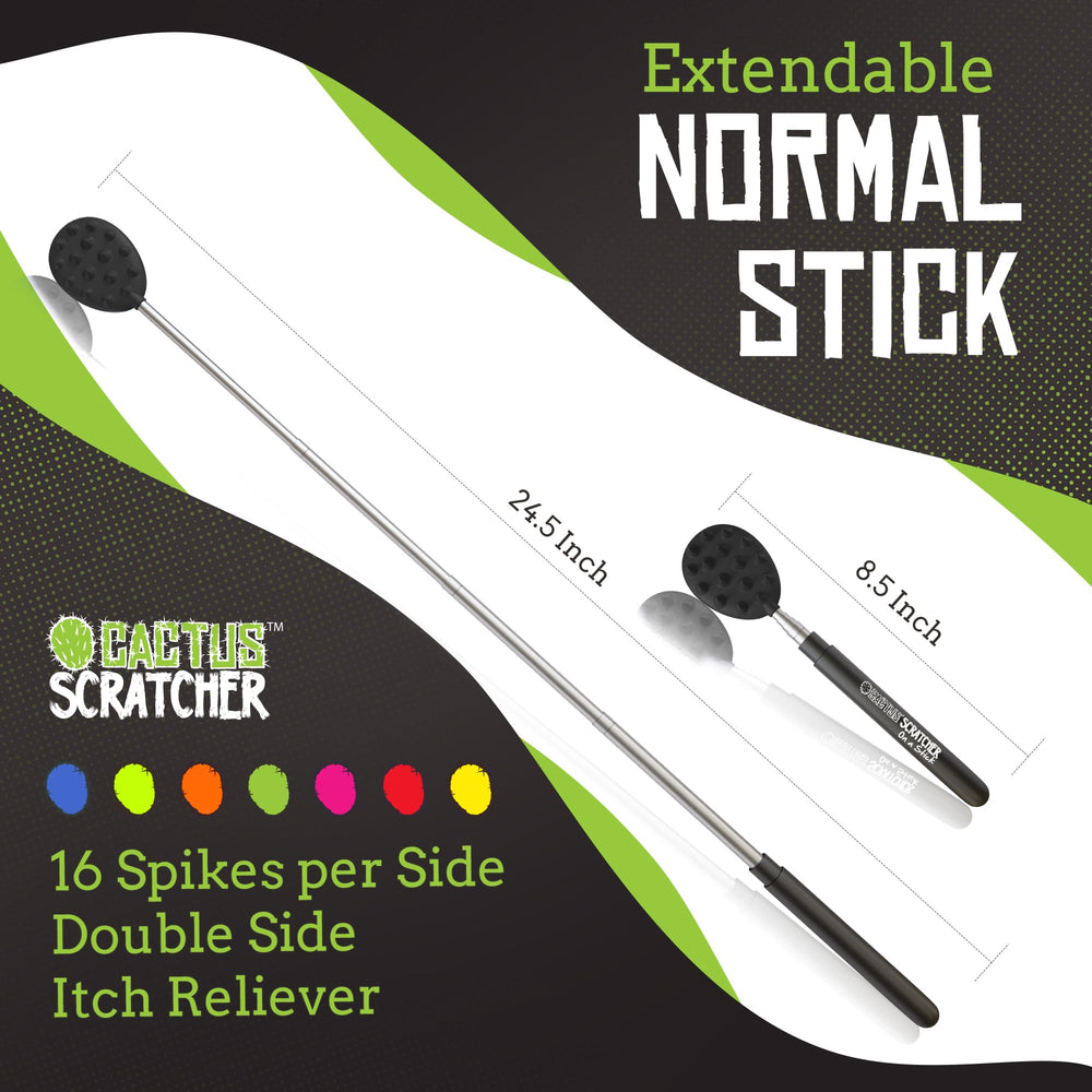 Locked telescopic handle on the Cactus Scratcher maintains steady reach