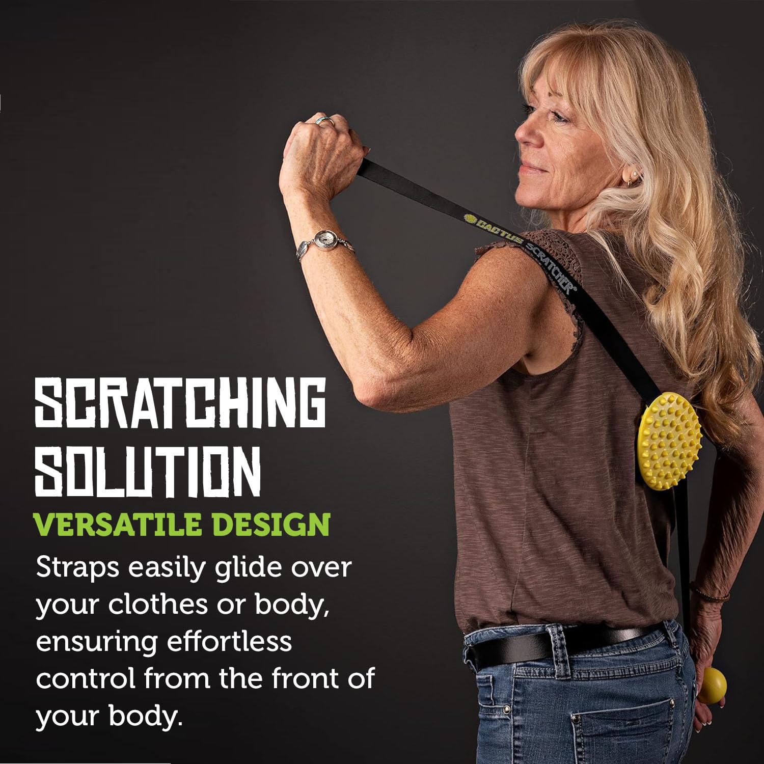 Cactus Scratcher original towel-like operation fits natural motion after shower.