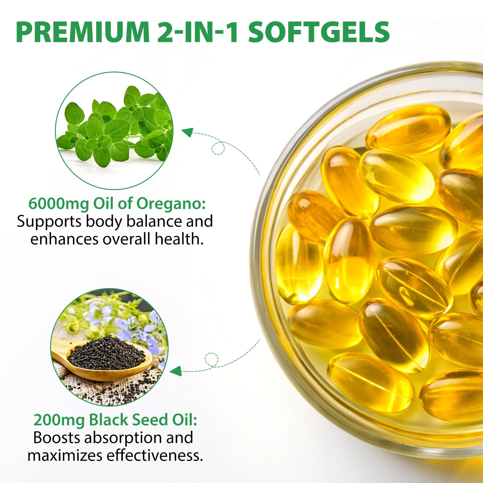 Cacukn Oregano oil with black seed oil softgels close-up highlighting blend