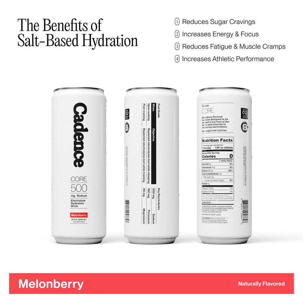 Cadence Melonberry can side view with label and clean hydration.