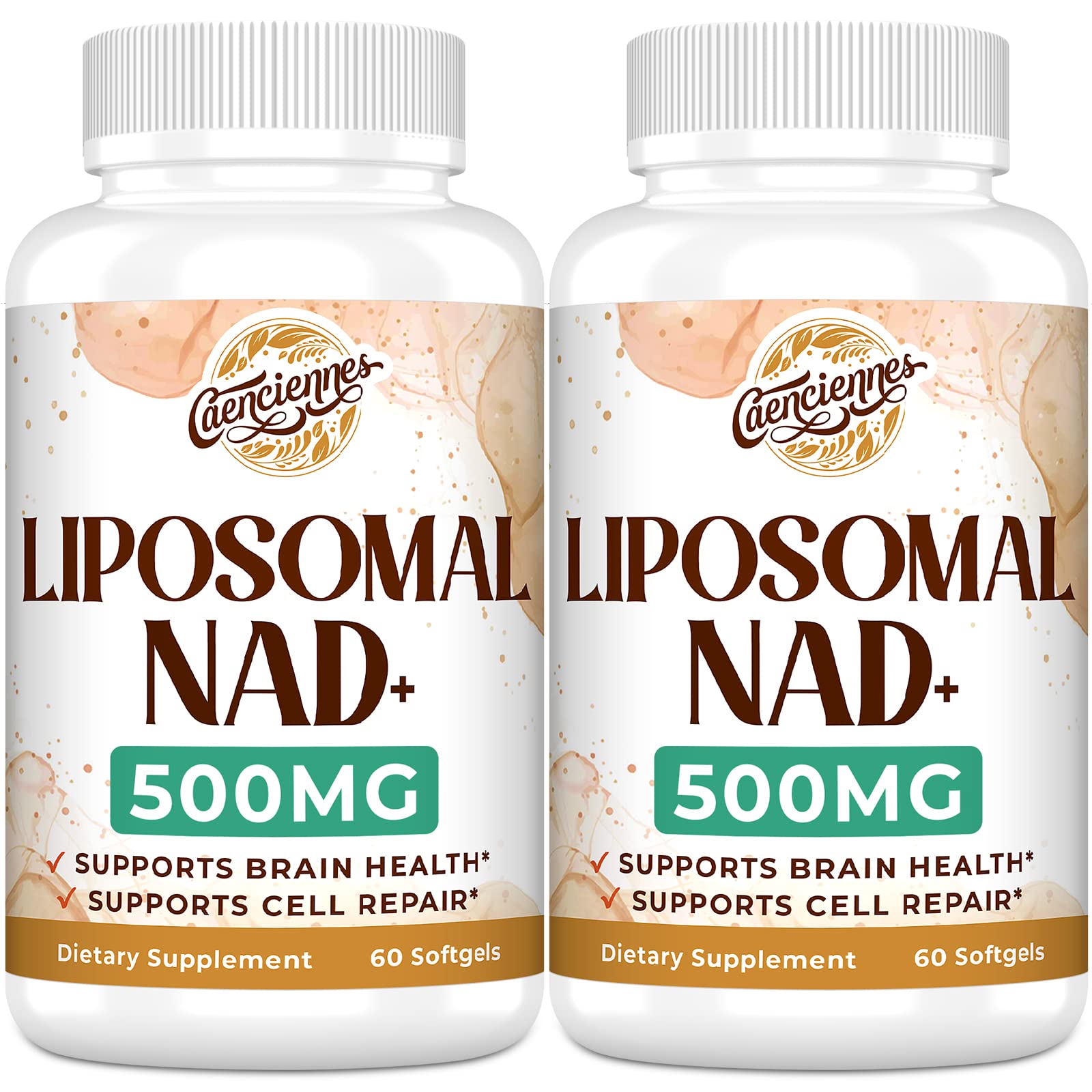 Caenciennes liposomal NAD+ 500 mg bottle with capsules for daily energy support.