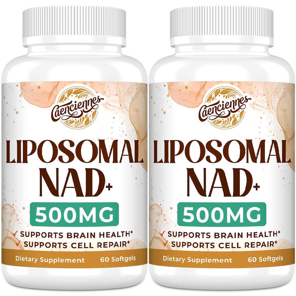Caenciennes liposomal NAD+ 500 mg bottle with capsules for daily energy support.