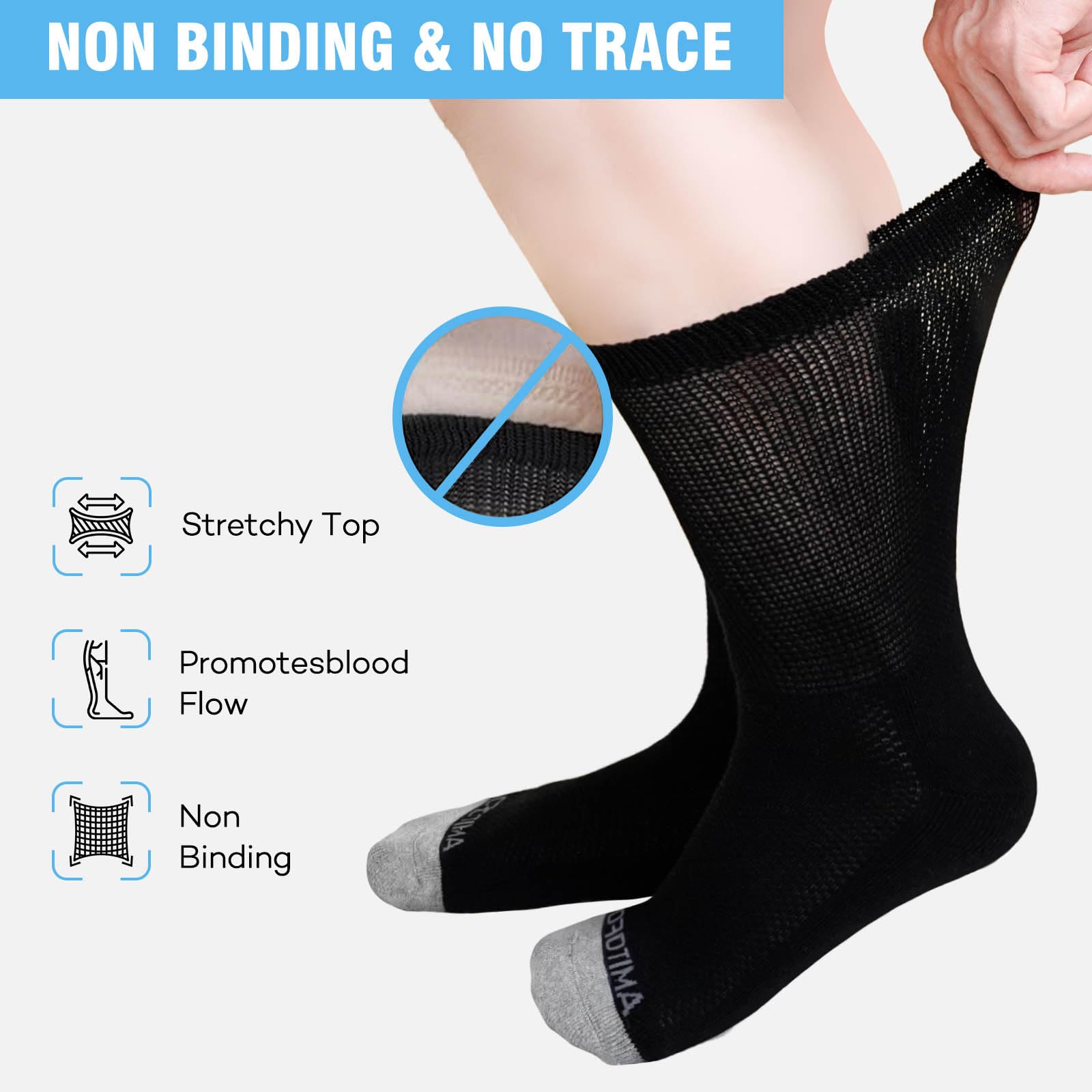 CaiDieNu diabetic socks with loose-knit top for comfortable circulation and unrestricted movement.