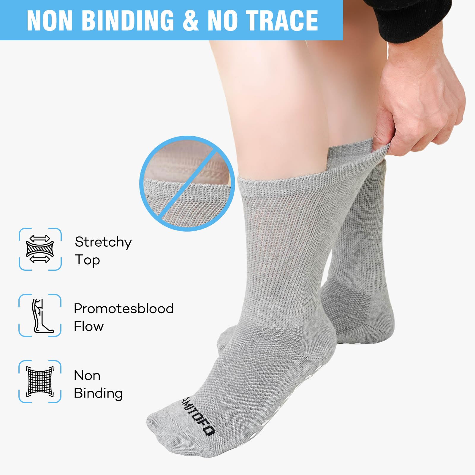 CaiDieNu non-slip diabetic socks side view with roomy top