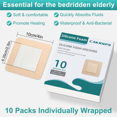 CAKRNPS silicone foam dressing 4x4 adhesive border close-up for painless dressing changes.