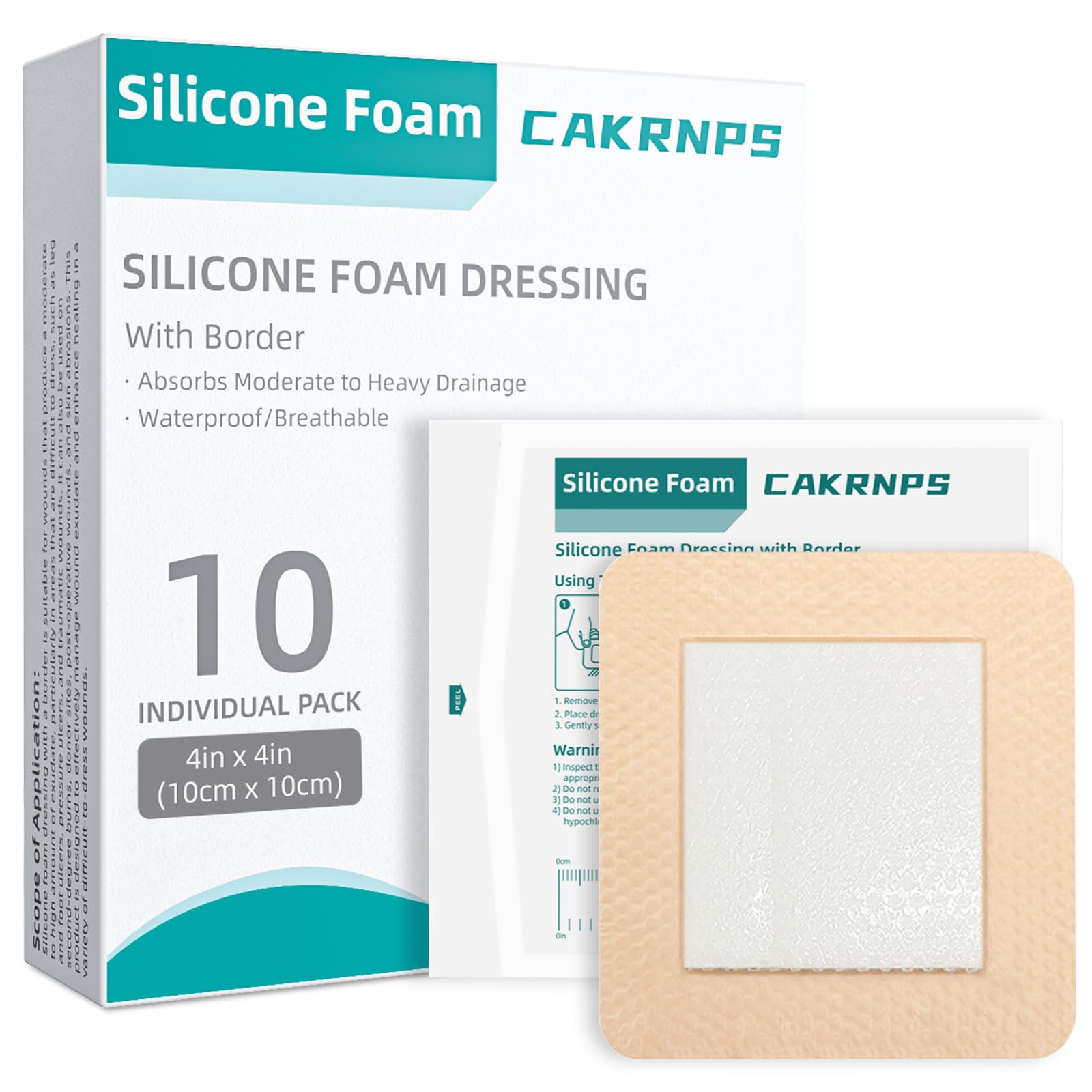 CAKRNPS silicone foam dressing 4x4 front view supports reliable protection and exudate care.