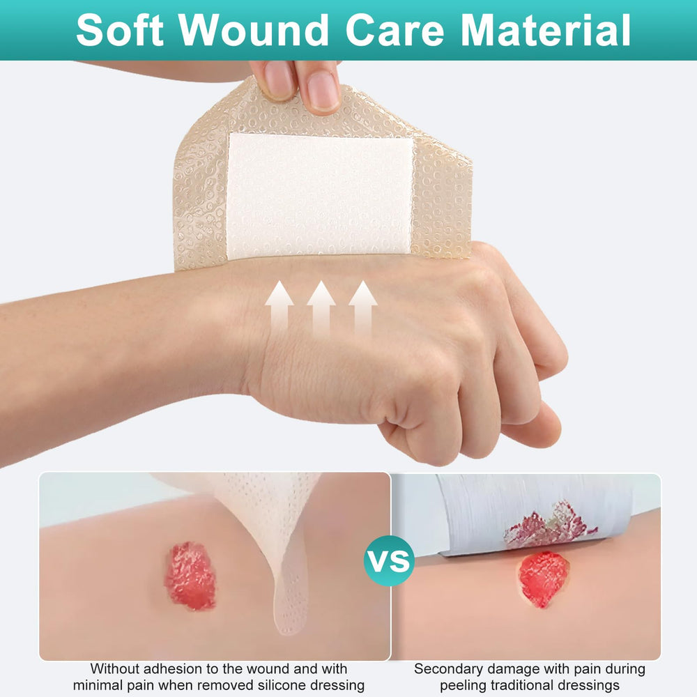 CAKRNPS silicone foam dressing exudate management view highlights thick absorbent core