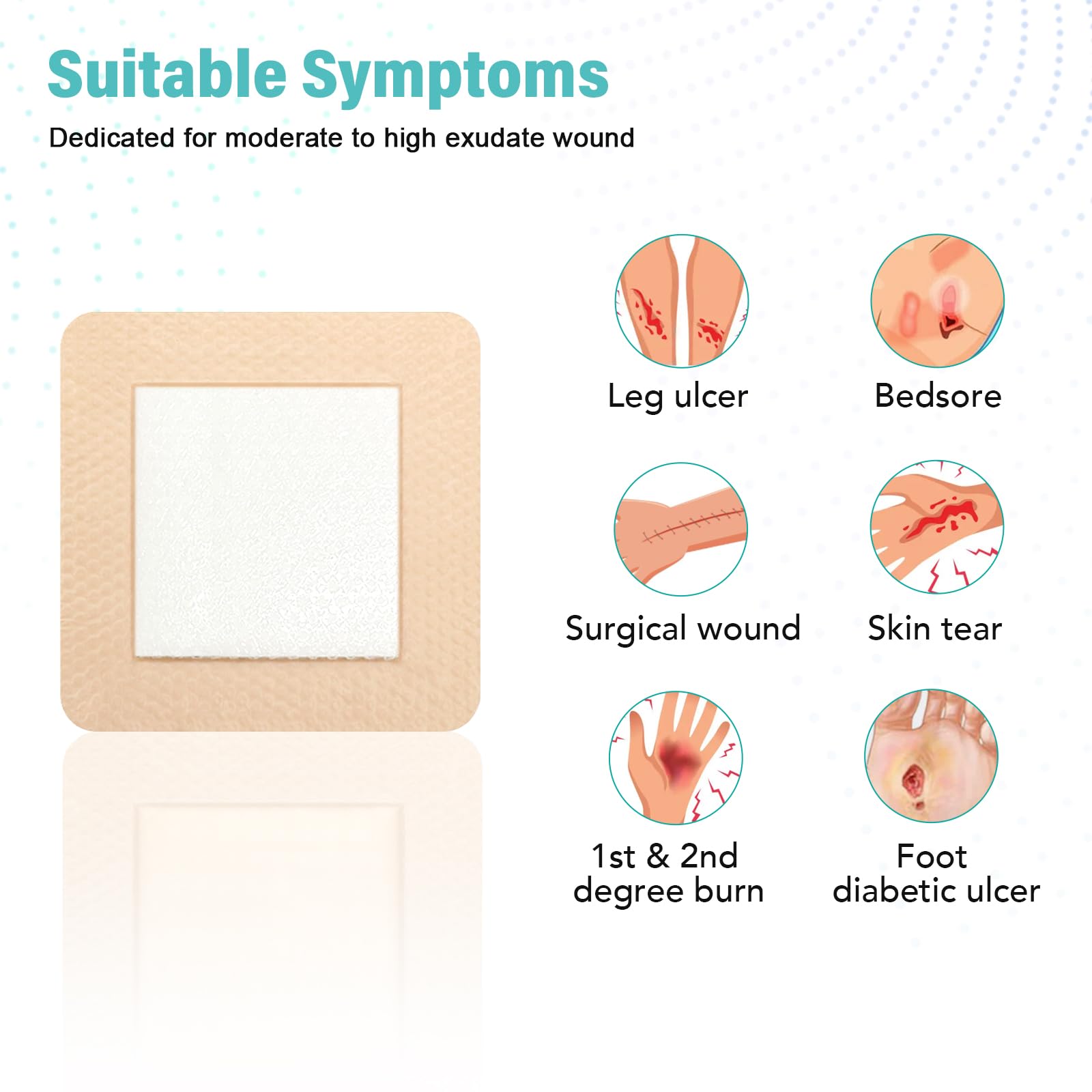 CAKRNPS silicone foam dressing 4x4 applied to pressure injuries or burns.