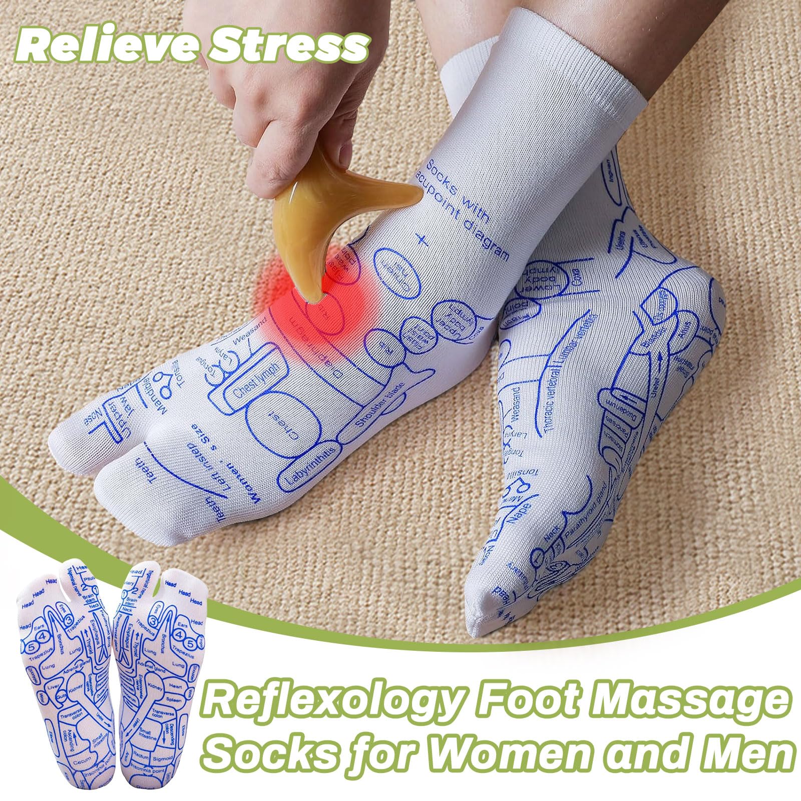 Calcetines de reflexología para relajar la fatiga mediante masaje en puntos reflex.