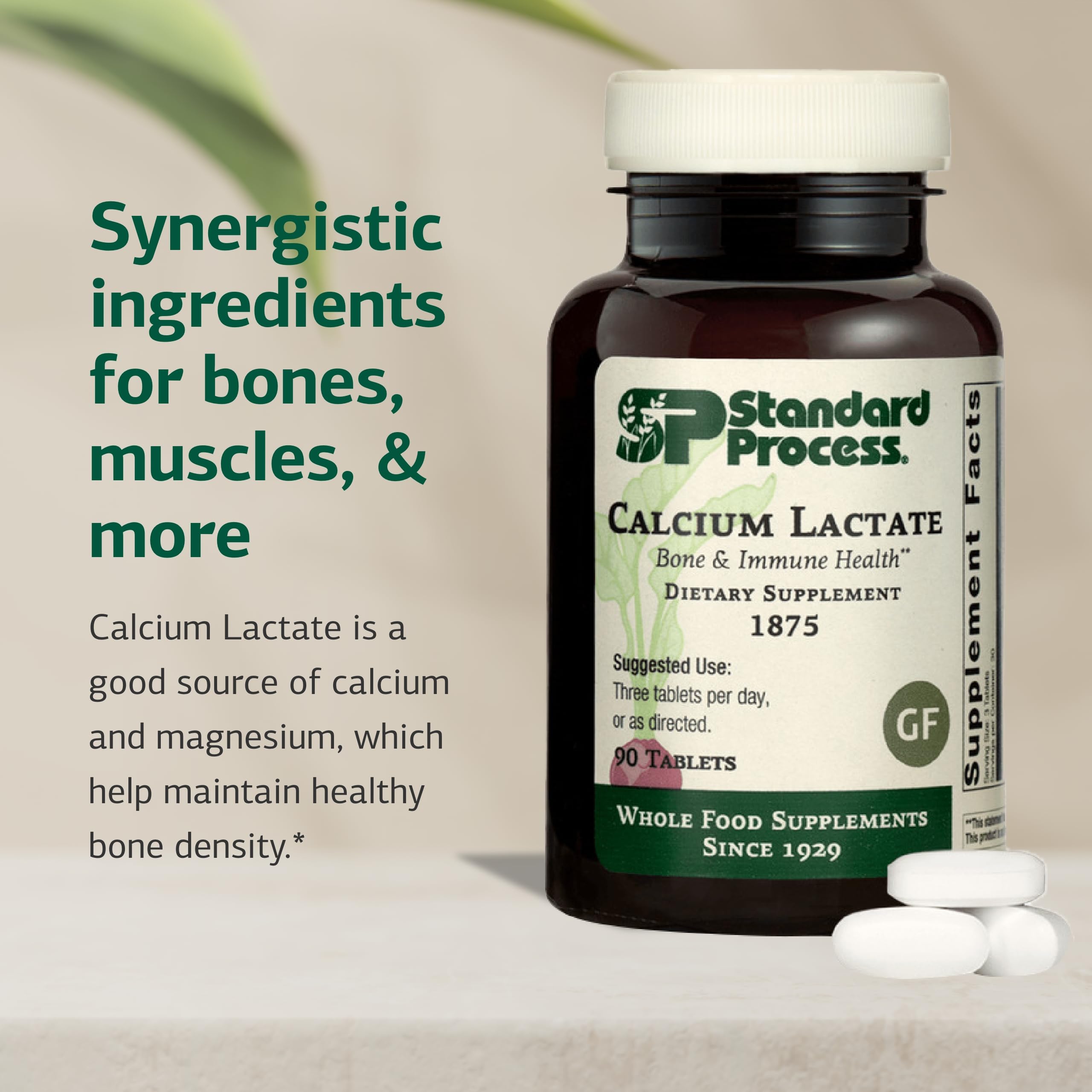 Calcium Lactate tablets close-up emphasizes compact daily dosage.