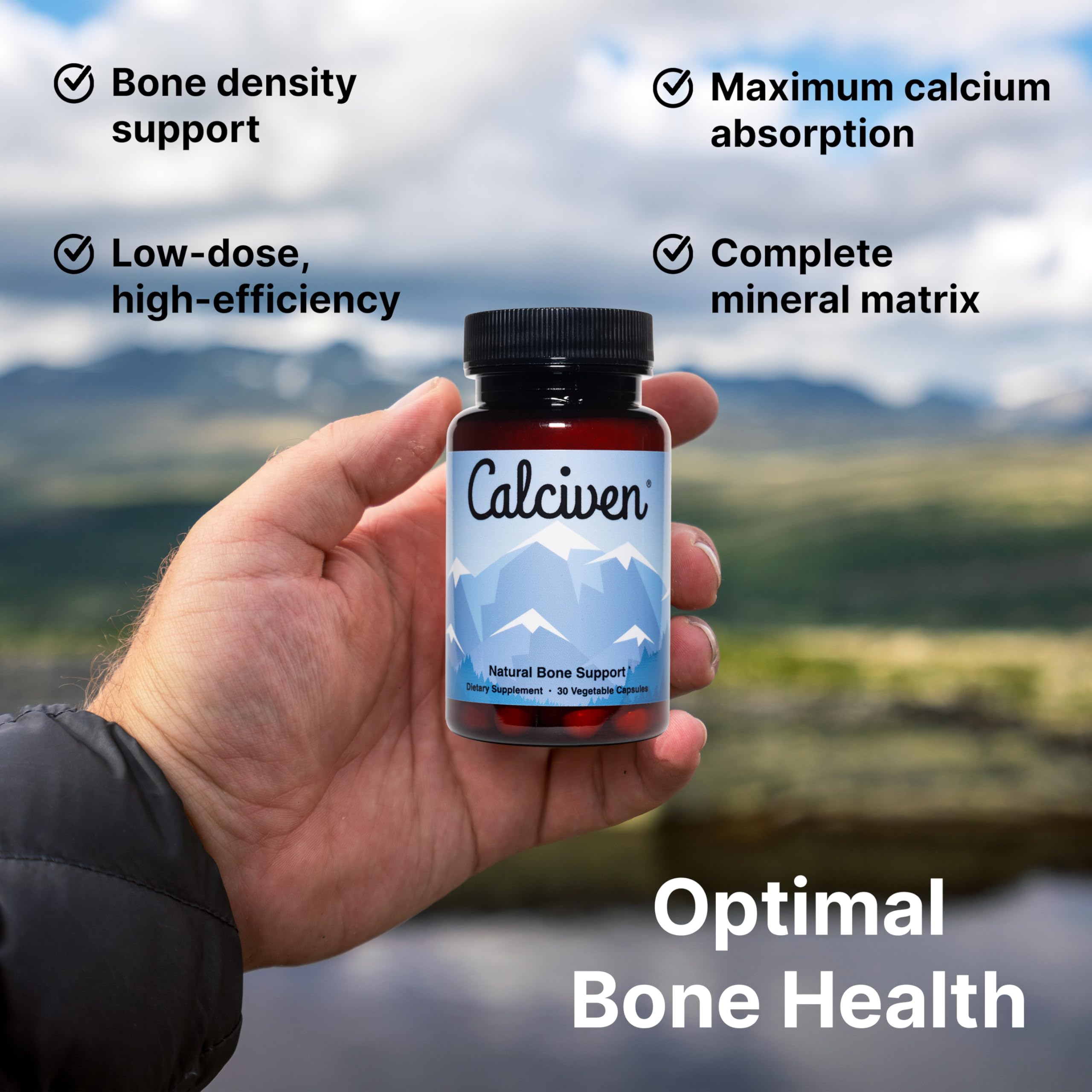 Calciven bone-density formula ingredients table highlighting calcium and vitamin D3