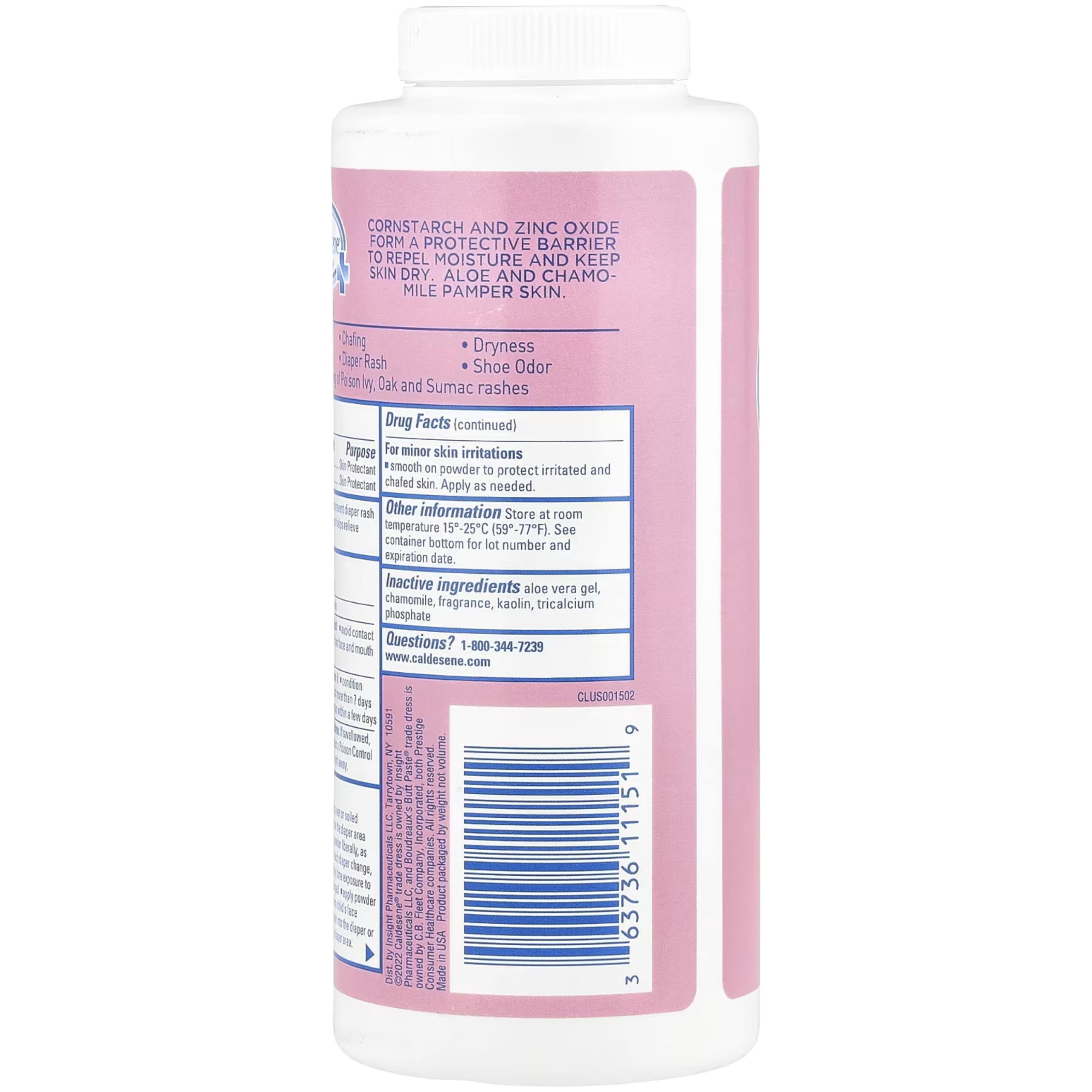 Caldesene powder with aloe and chamomile for soothing skin relief.