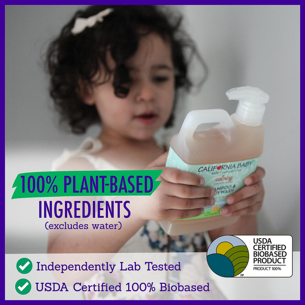 California Baby lavender ingredients label highlights 100% bio-based formula.