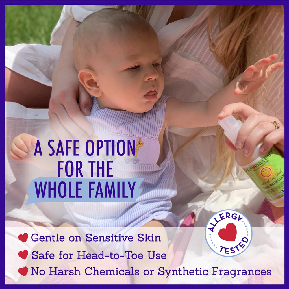 California Baby bug spray display emphasizes fragrant citronella and lemongrass aroma