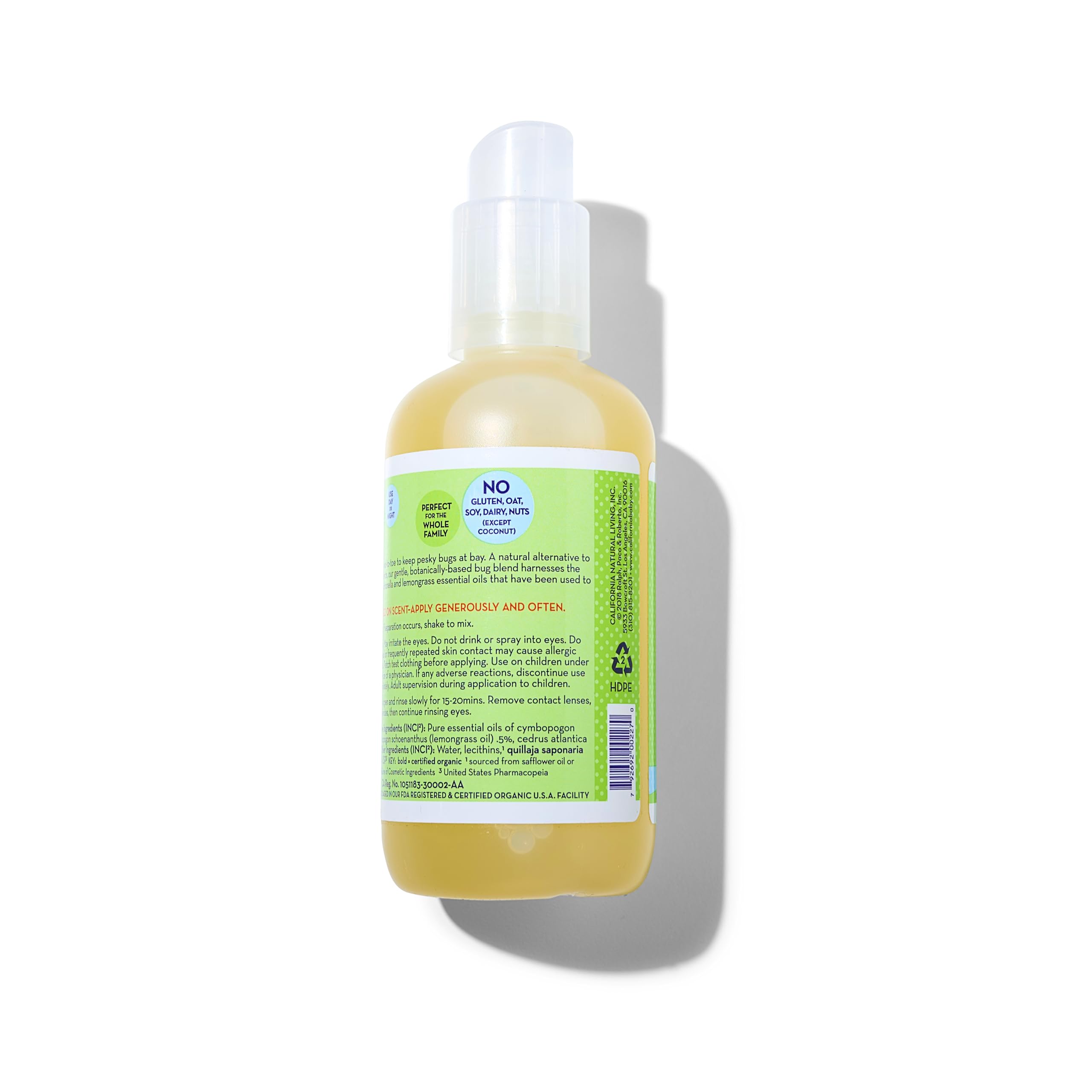 California Baby bug spray ingredients close-up highlighting cedar, citronella, and lemongrass oils
