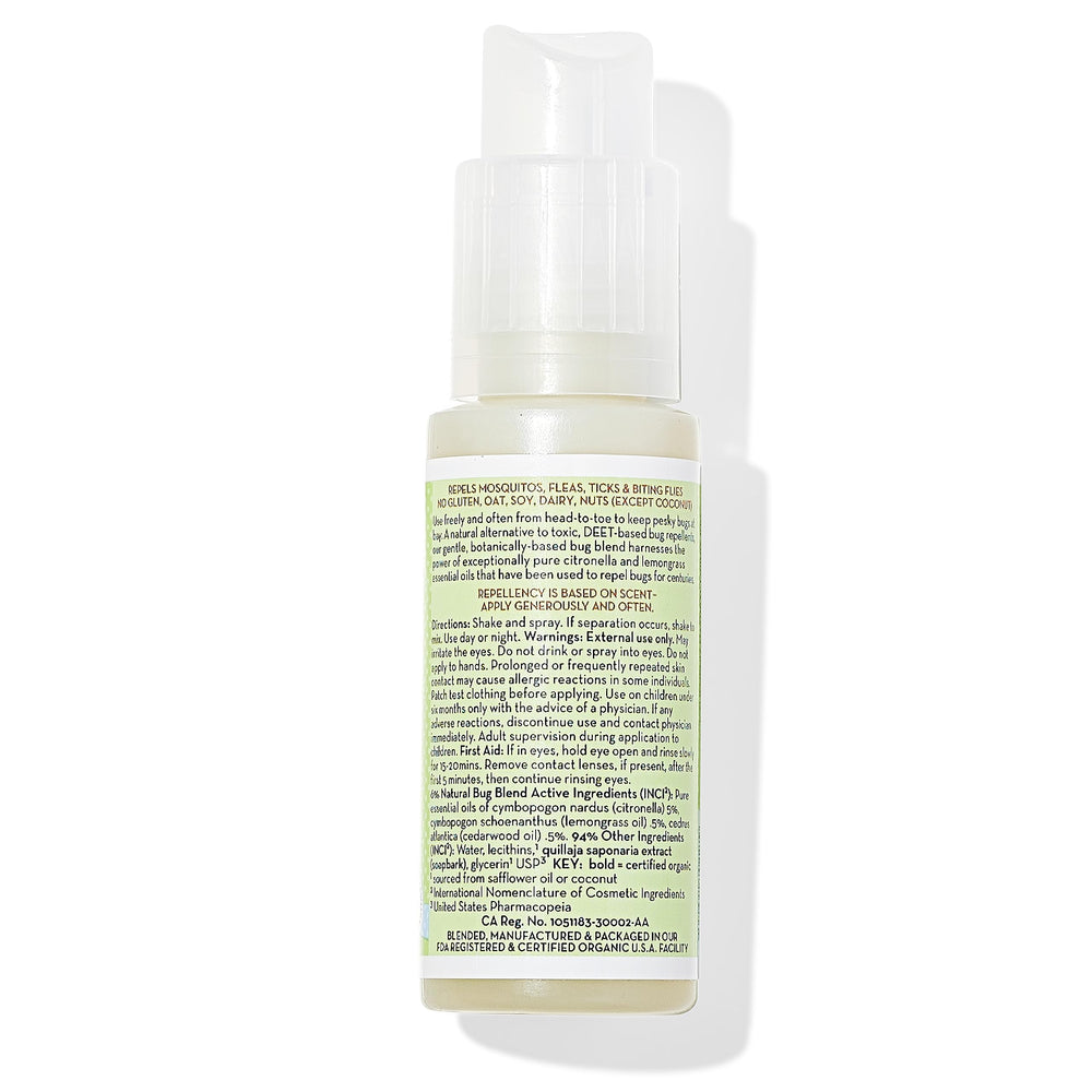 California Baby Natural Bug Spray with lemongrass bottle highlights pleasant essential oil scent.