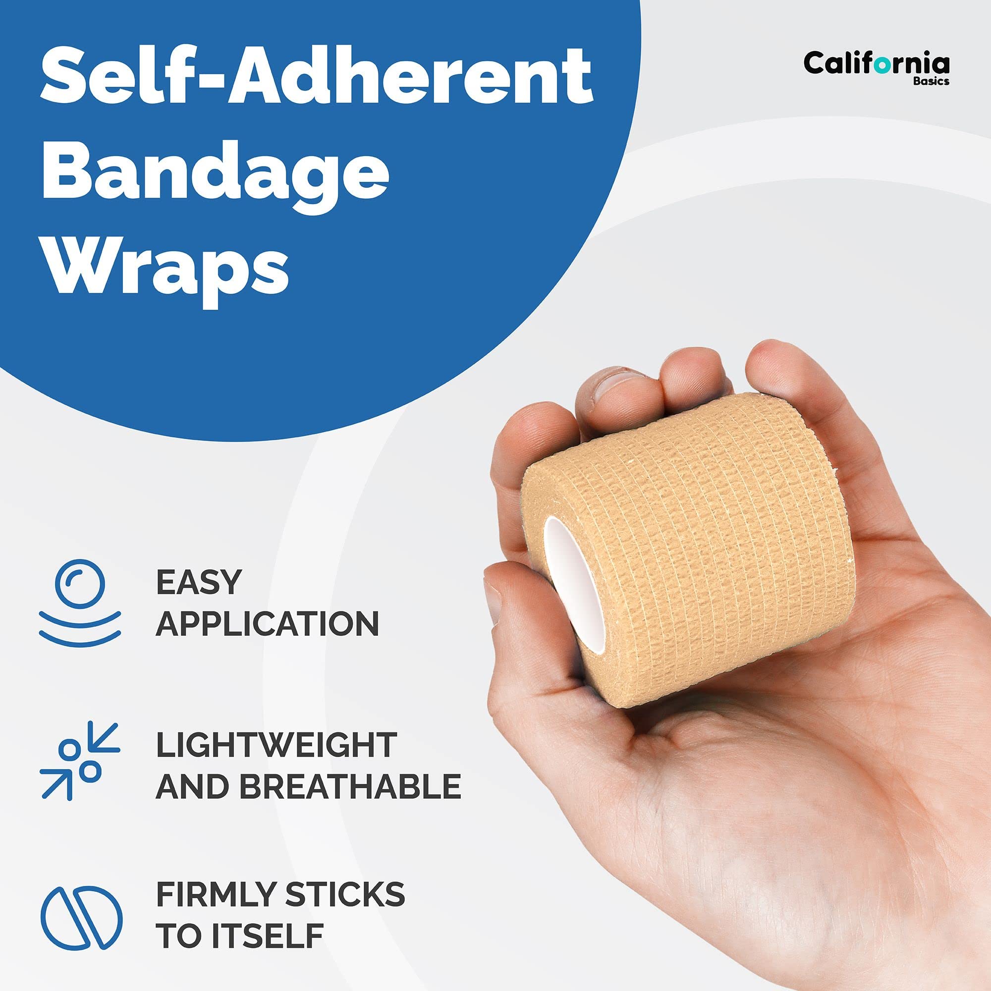 California Basics cohesive bandage on knee with breathable compression