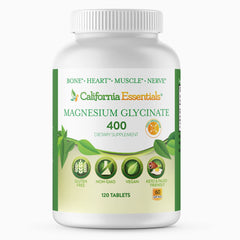 California Essentials Magnesium Glycinate 400 bottle showing high absorption daily supplement