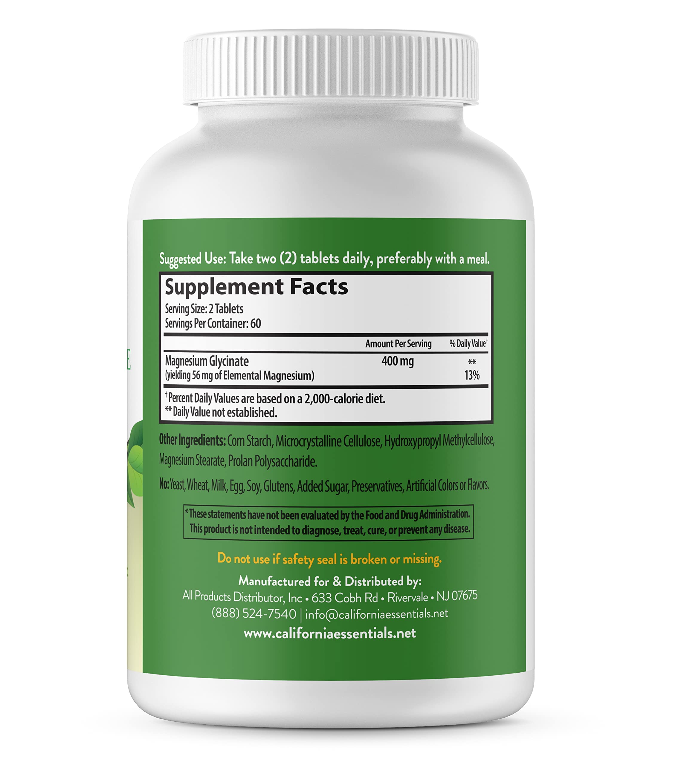 Packaging highlights vegan, non-GMO, gluten-free credentials for California Essentials Magnesium Glycinate 400
