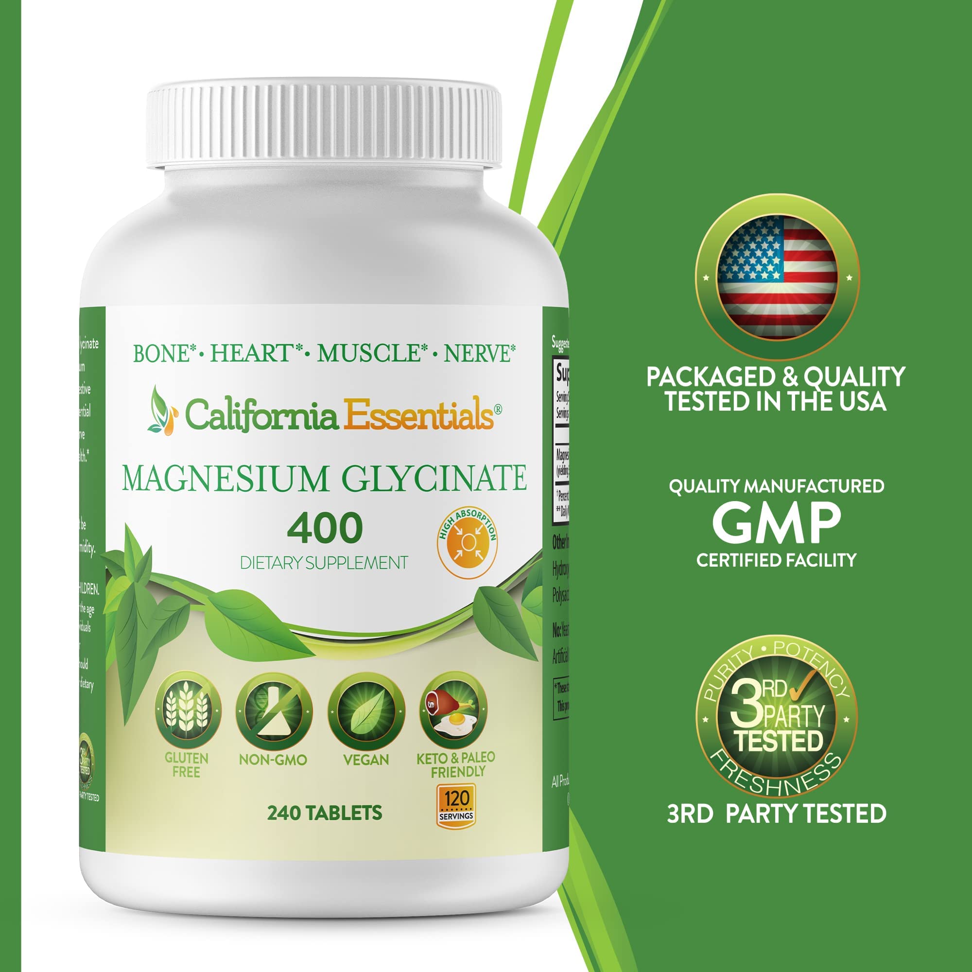 Gluten-free California Essentials magnesium glycinate tablets