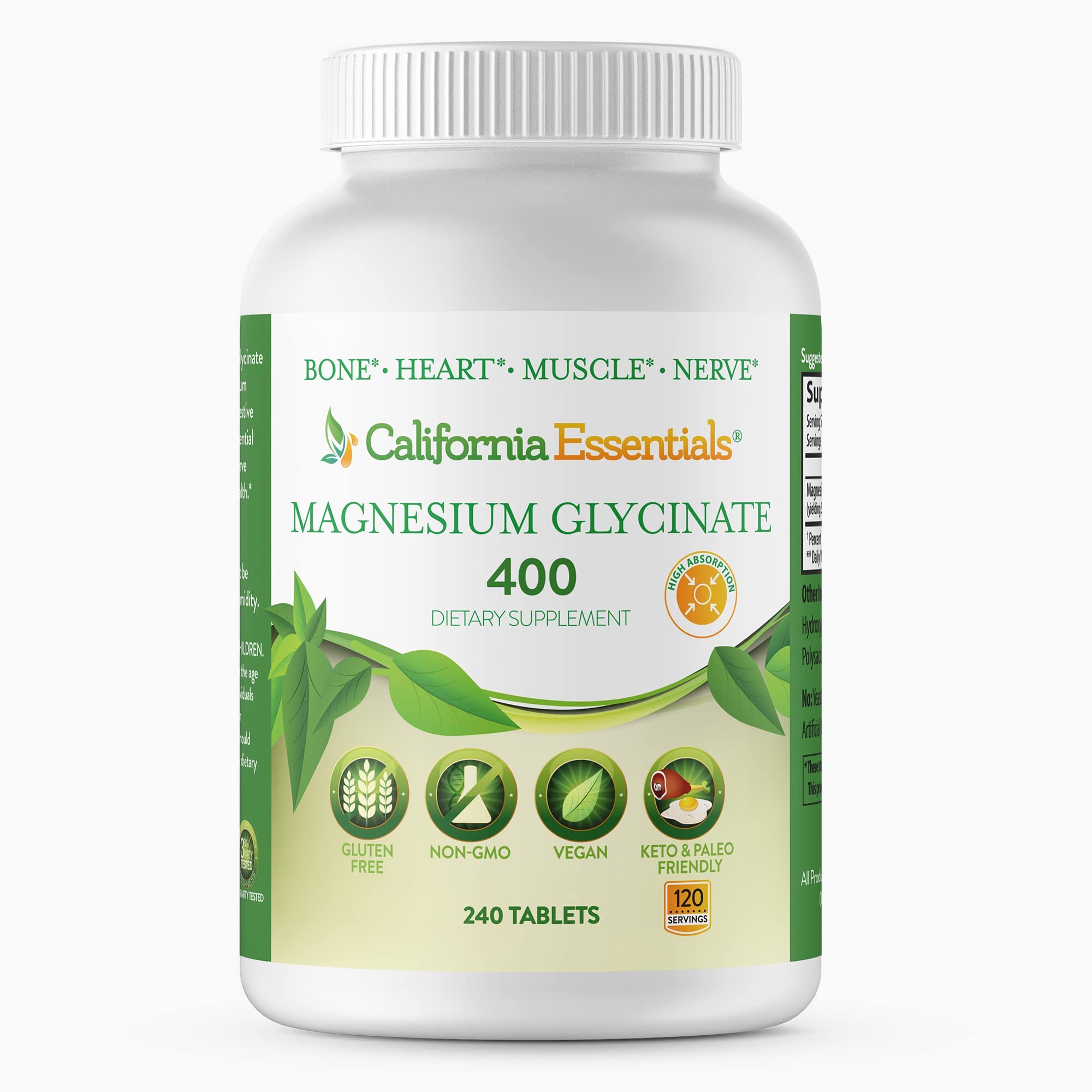 California Essentials magnesium glycinate tablets bottle for muscle relaxation support