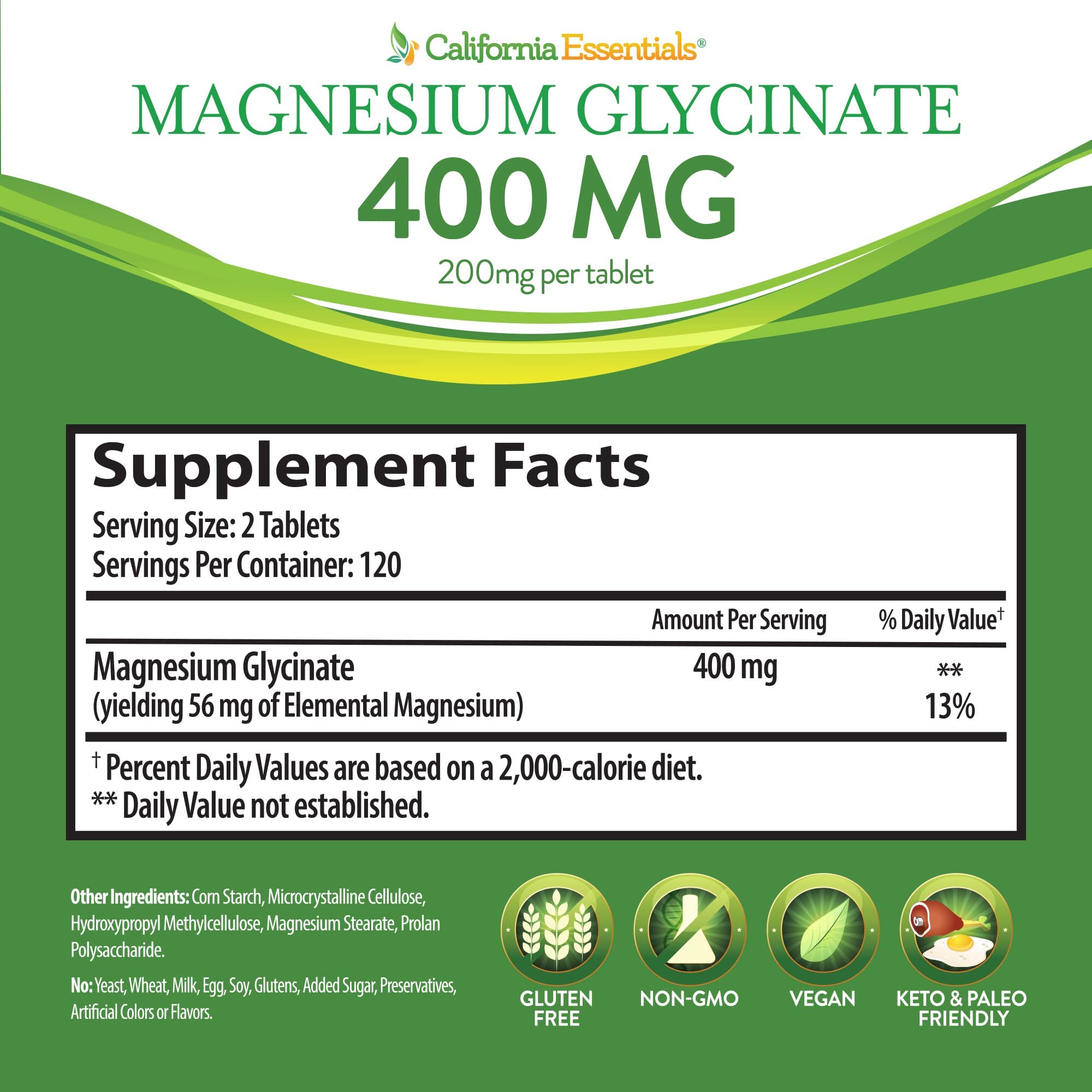 Vegan, non-GMO California Essentials magnesium glycinate in eco-friendly packaging