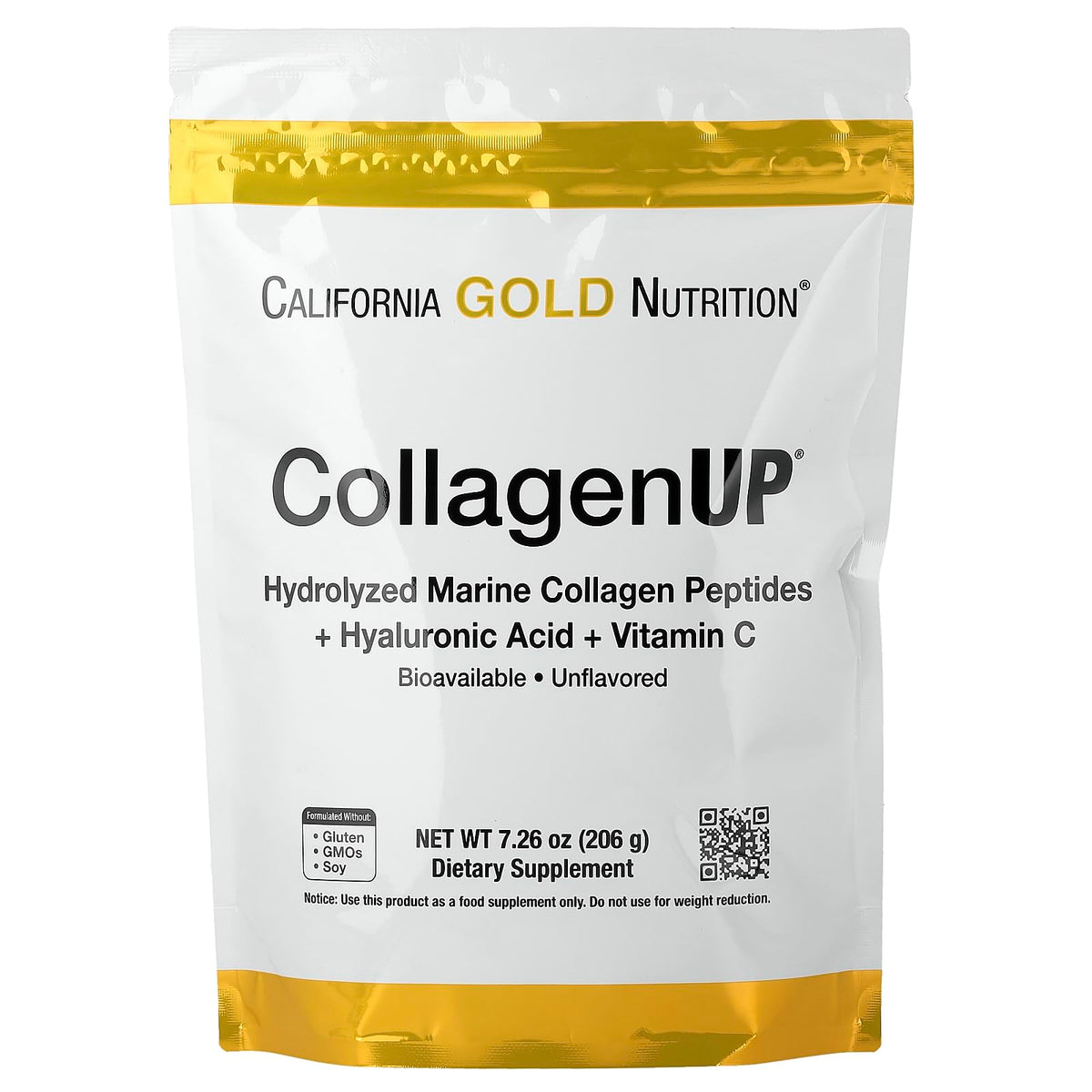 California Gold Nutrition CollagenUP unflavored bottle with hyaluronic acid supports hair, skin, nails.