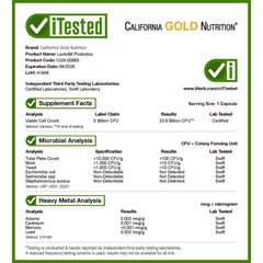 California Gold Nutrition LactoBif packaging conveys 5 Billion CFU per capsule