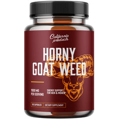 California Products Horny Goat Weed Complex bottle shows premium capsules for daily vitality support.