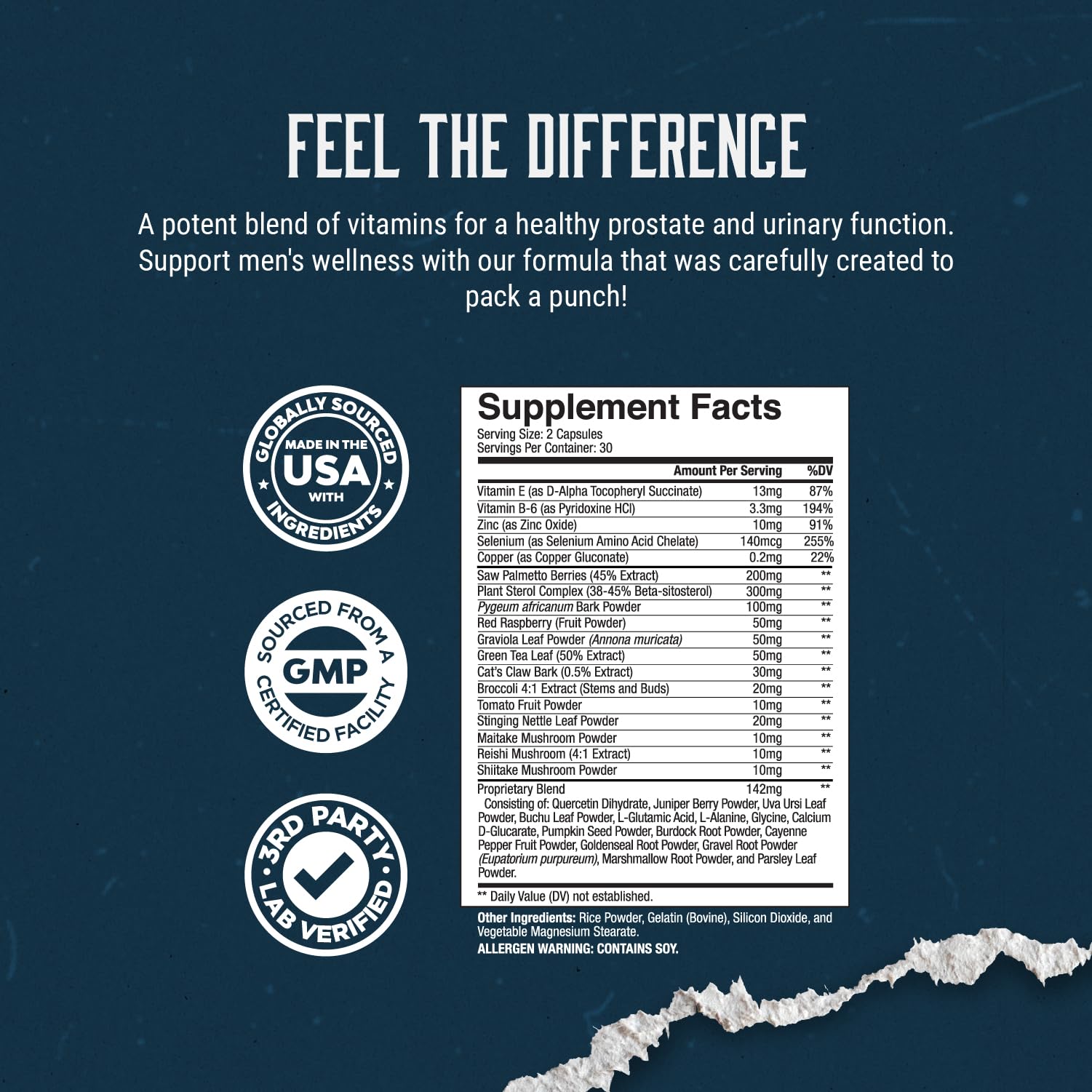 Ingredients blend with saw palmetto and plant sterols for prostate support.