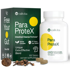 ParaProteX bottle front by CaliVita shows plant based gut support and detox routine