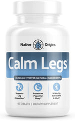 Calm Legs Natural bottle front shows iron and magnesium support for restful legs
