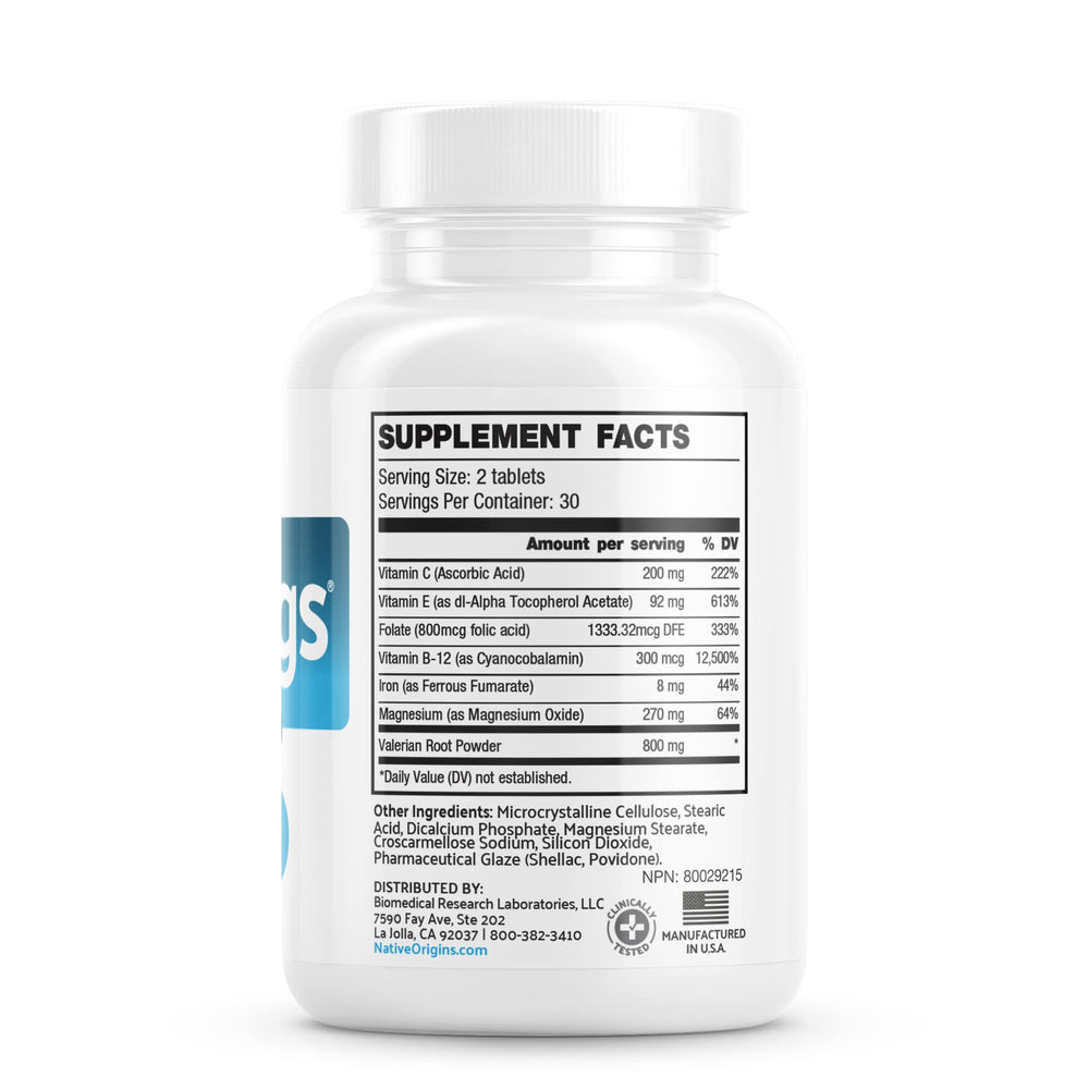 Calm Legs Natural tablets close-up highlighting easy daily use