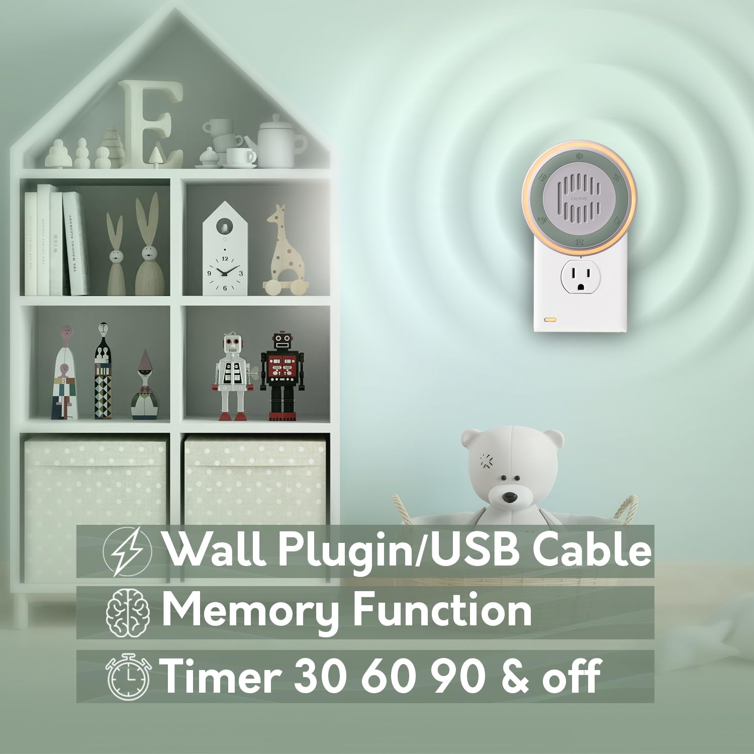 Calm Me dual night light provides soft ambient guidance.