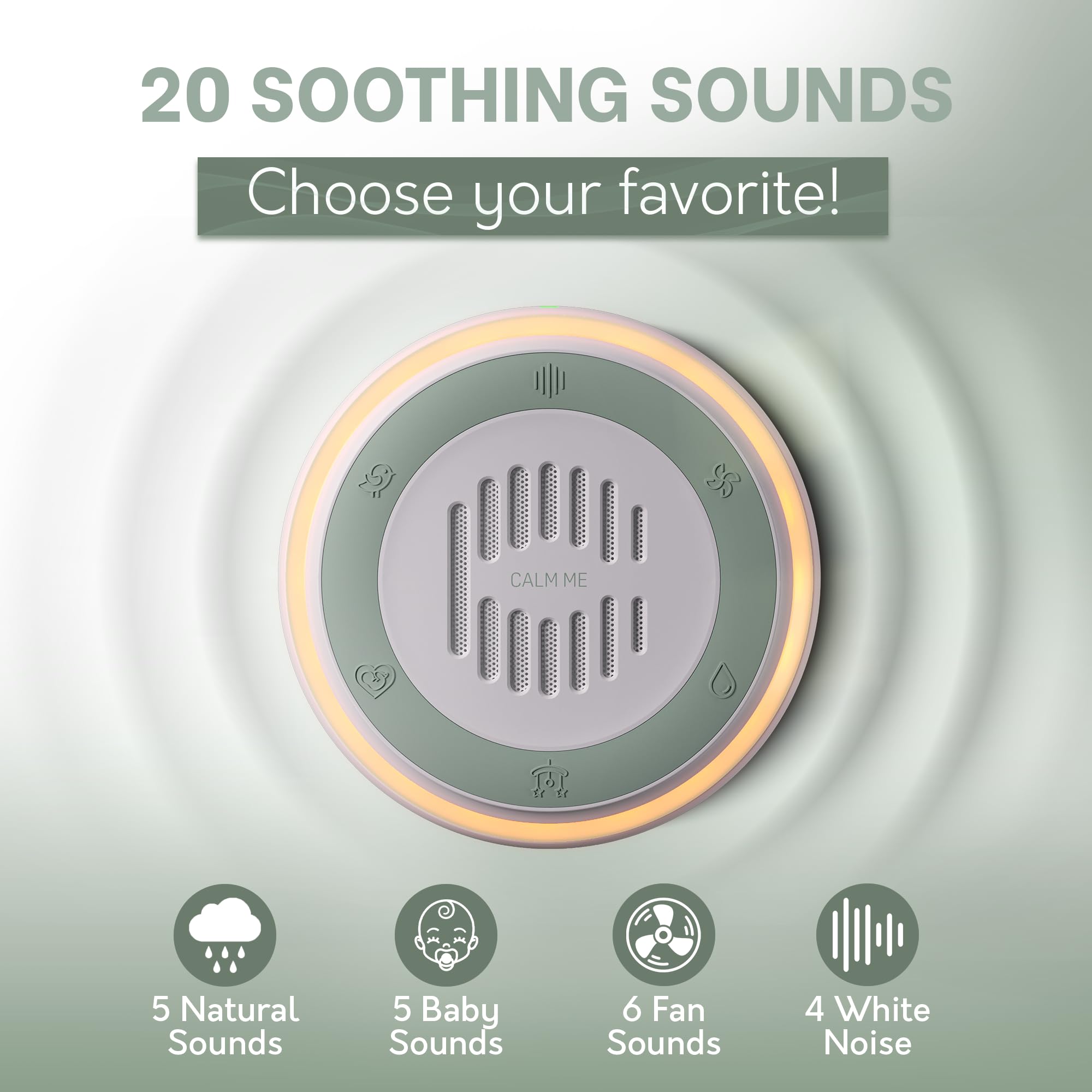Calm Me white noise device with night light on in dark room
