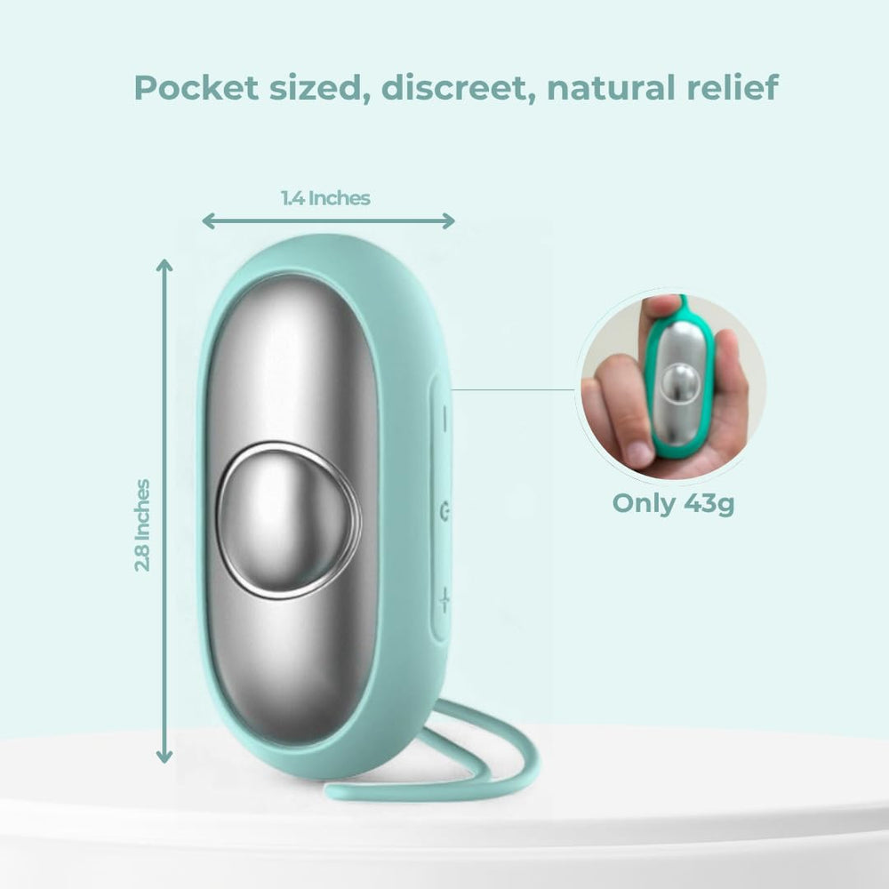 CalmCarry Glowco teal device with simple button controls for easy daily use.