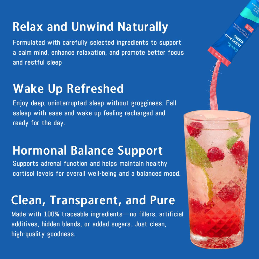 Calmify Liquid Anti-Stress ready drink in glass for refreshing calm