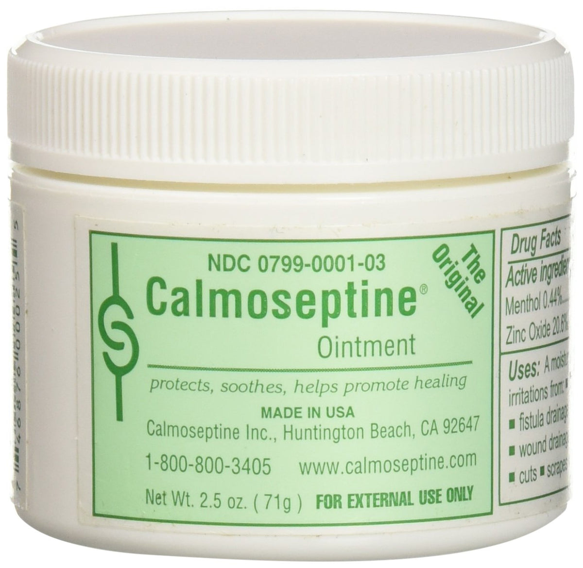 Calmoseptine diaper rash ointment jar showing protective moisture barrier for irritated skin.