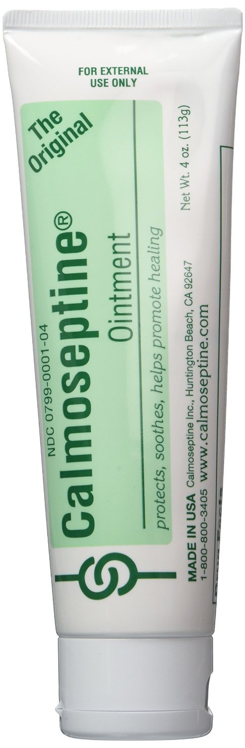 Calmoseptine diaper rash ointment tube front view, barrier for irritated skin.