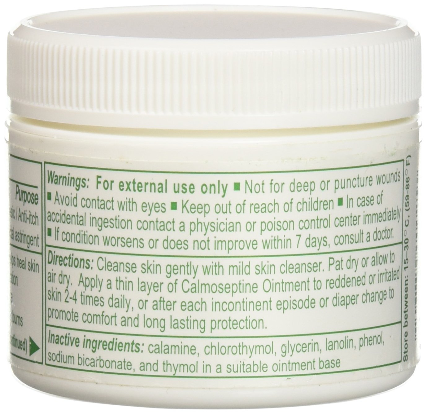 Calmoseptine jar highlighting zinc oxide and calamine for soothing care.