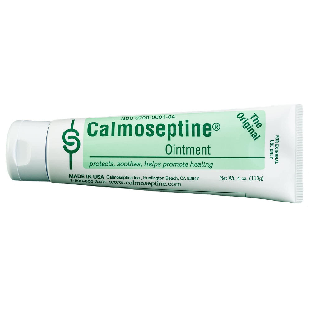 Closeup of Calmoseptine tube showing creamy texture for daily skin moisture