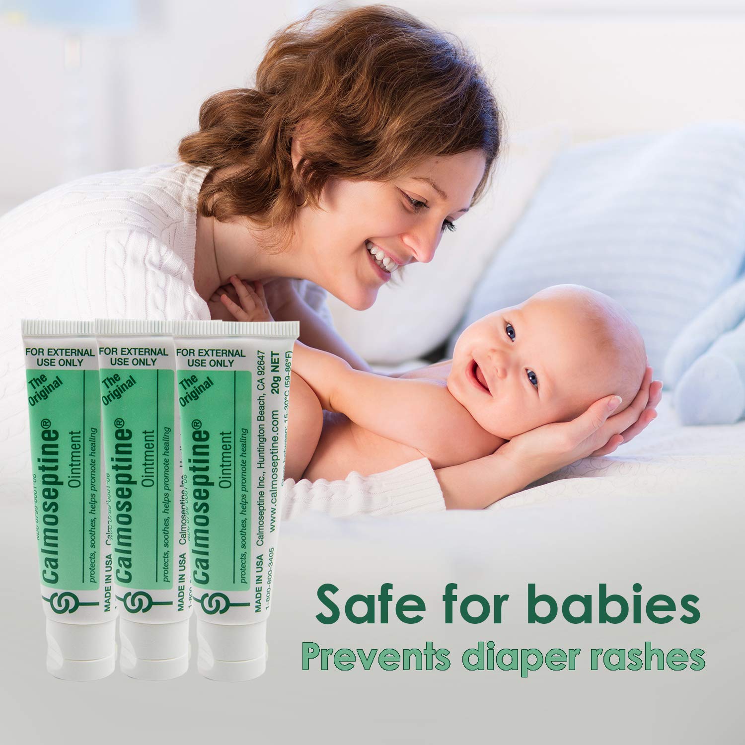 Creamy barrier texture of Calmoseptine on skin creates a protective layer.