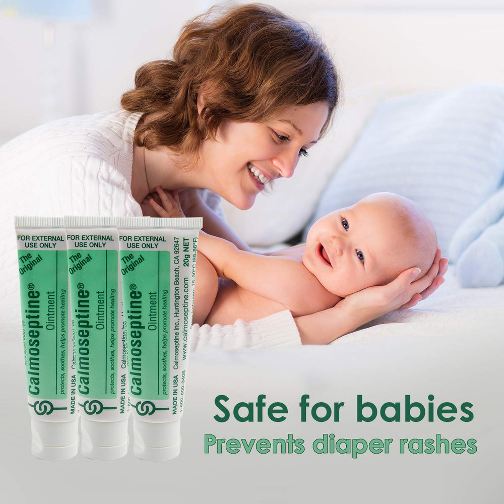 Creamy barrier texture of Calmoseptine on skin creates a protective layer.