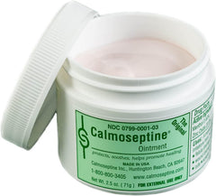 Calmoseptine Ointment jar held by hands showing easy application on sensitive areas.
