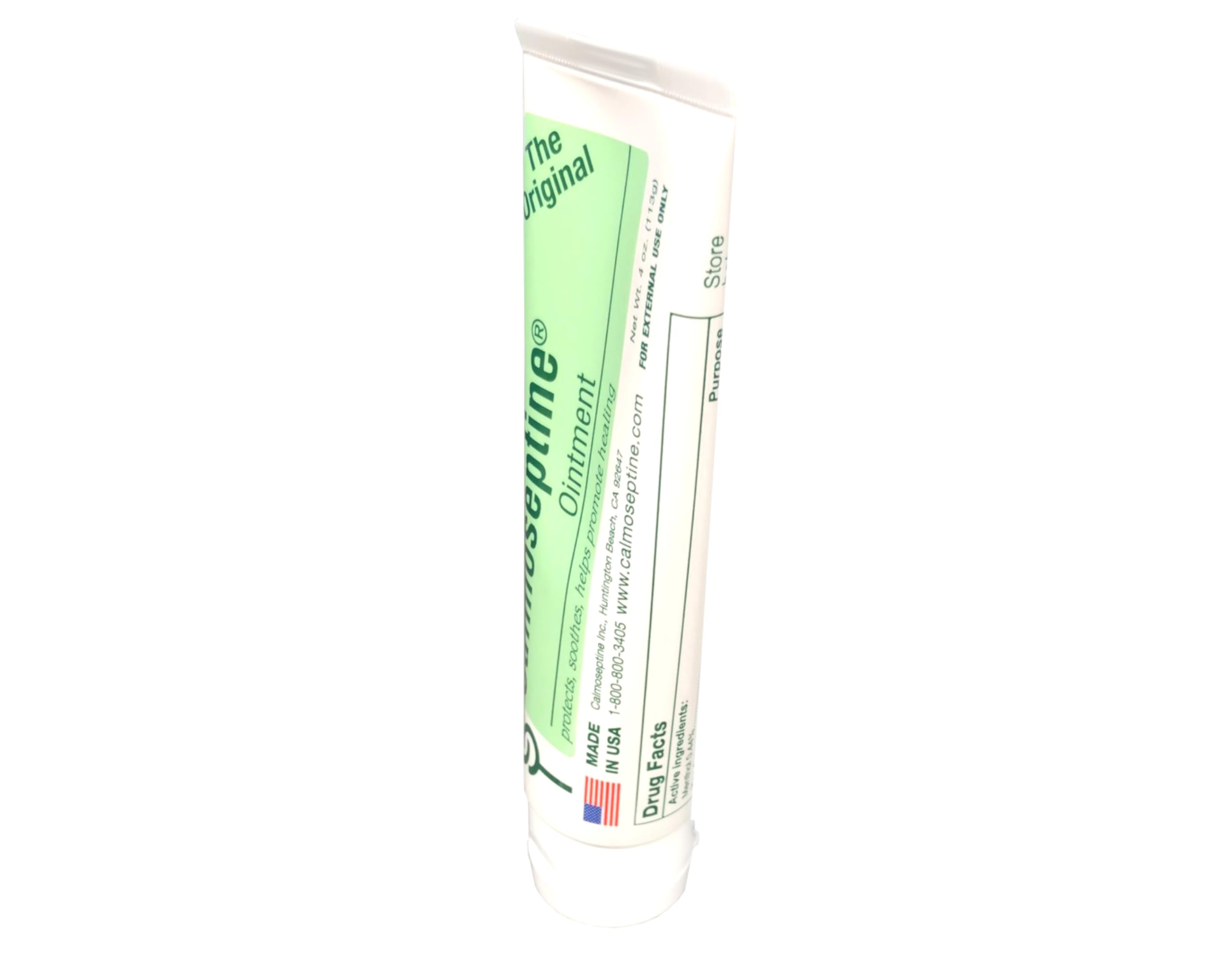 Calmoseptine ointment label closeup highlights key ingredients.