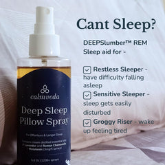 Calmveda lavender pillow spray mist on pillow supports restful sleep.