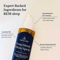 Calmveda lavender pillow spray with roman chamomile and lavender ingredients.