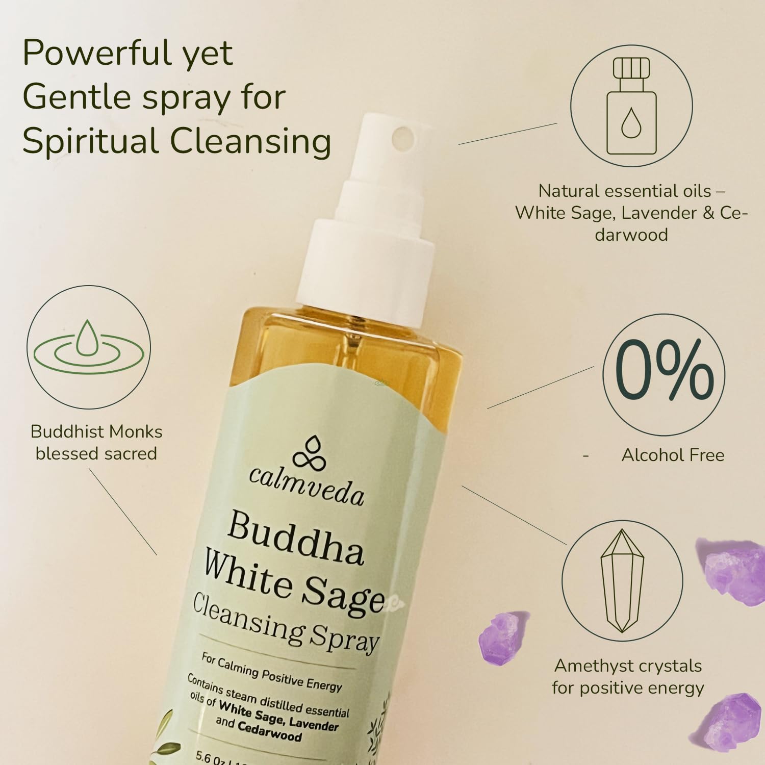 Calmveda water blessing spray with Tibetan blessing for sacred space